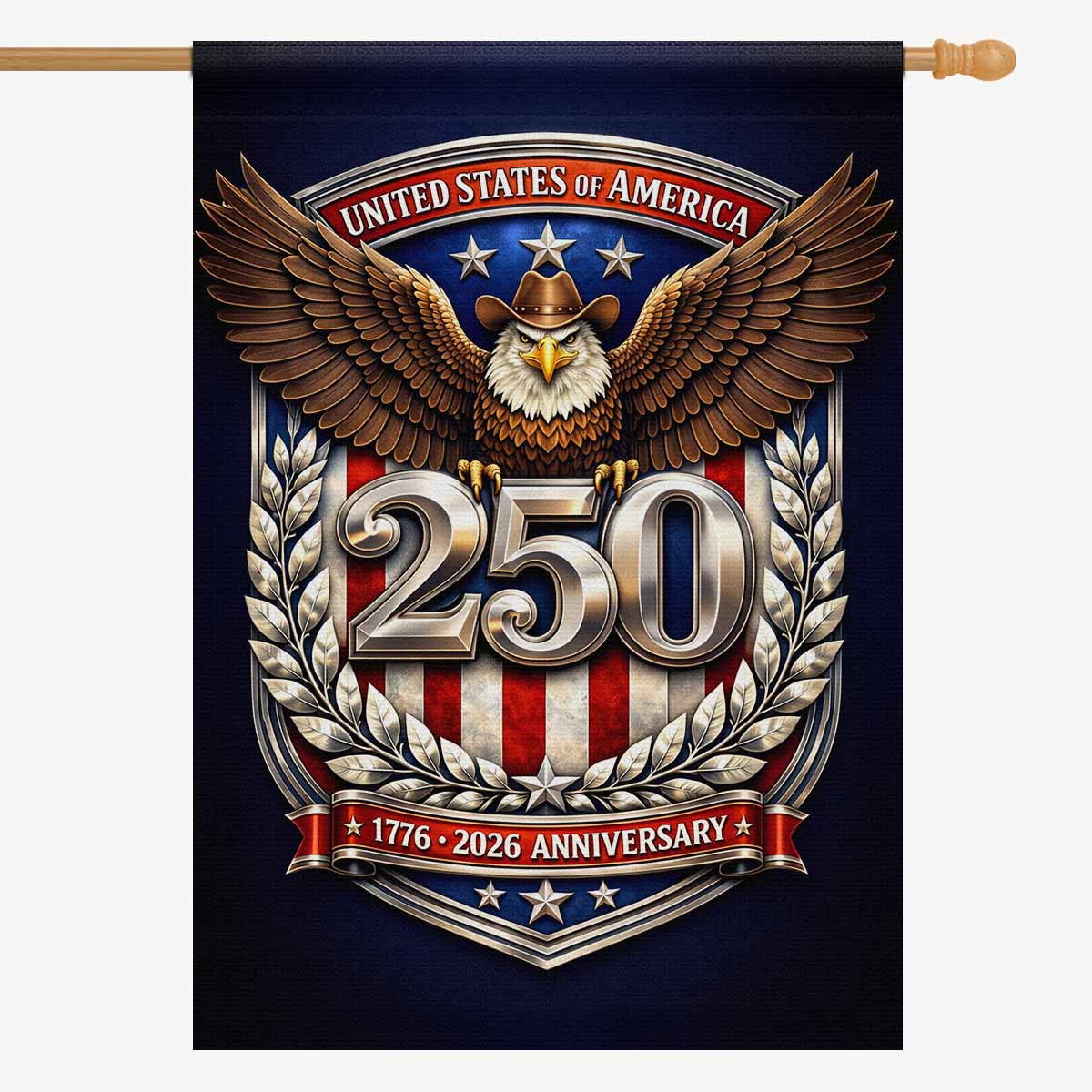 USA 250 Anniversary House Flag 1776–2026 Patriotic Eagle Shield Banner