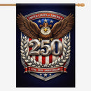 USA 250 Anniversary House Flag 1776–2026 Patriotic Eagle Shield Banner