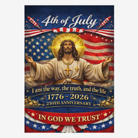 4th of July Christian House Flag Jesus In God We Trust America 250 Patriotic Banner 1776-2026