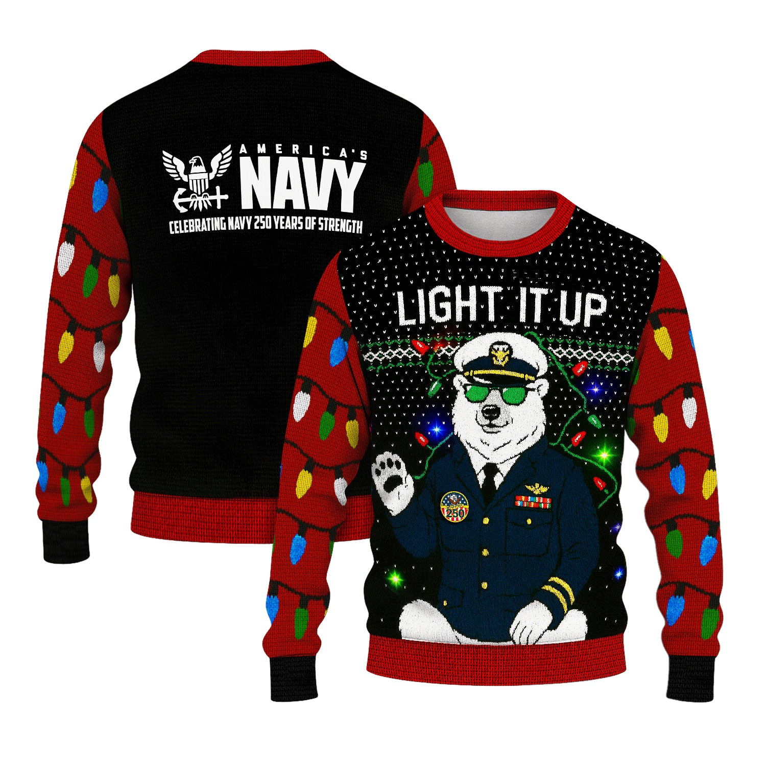 US Navy Light It Up Christmas Ugly Sweater