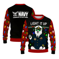 US Navy Light It Up Christmas Ugly Sweater