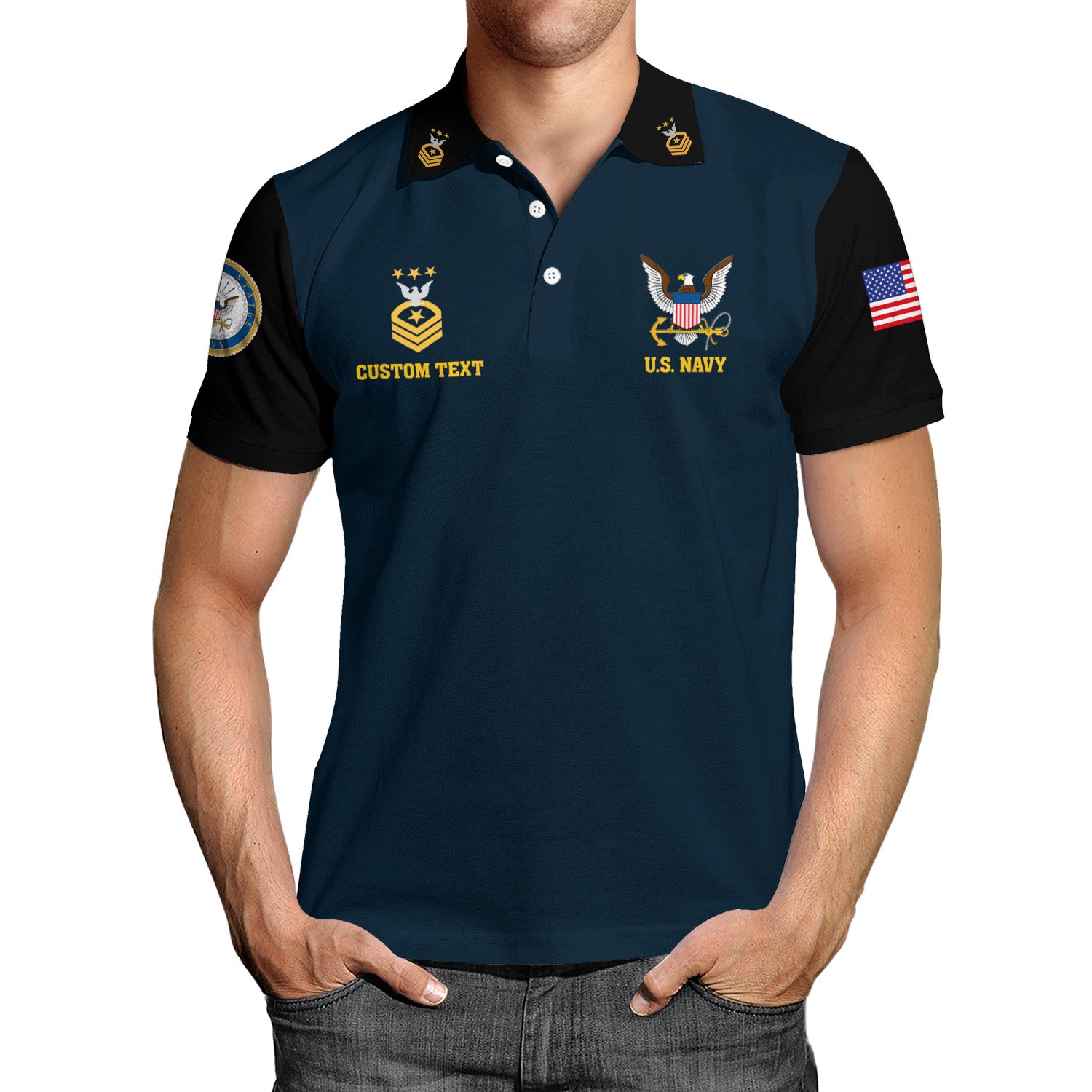 US Navy Polo Shirt – Custom Rank & Text