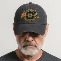 Premium Washed Denim Cap – Embroidered-Effect Print DC008
