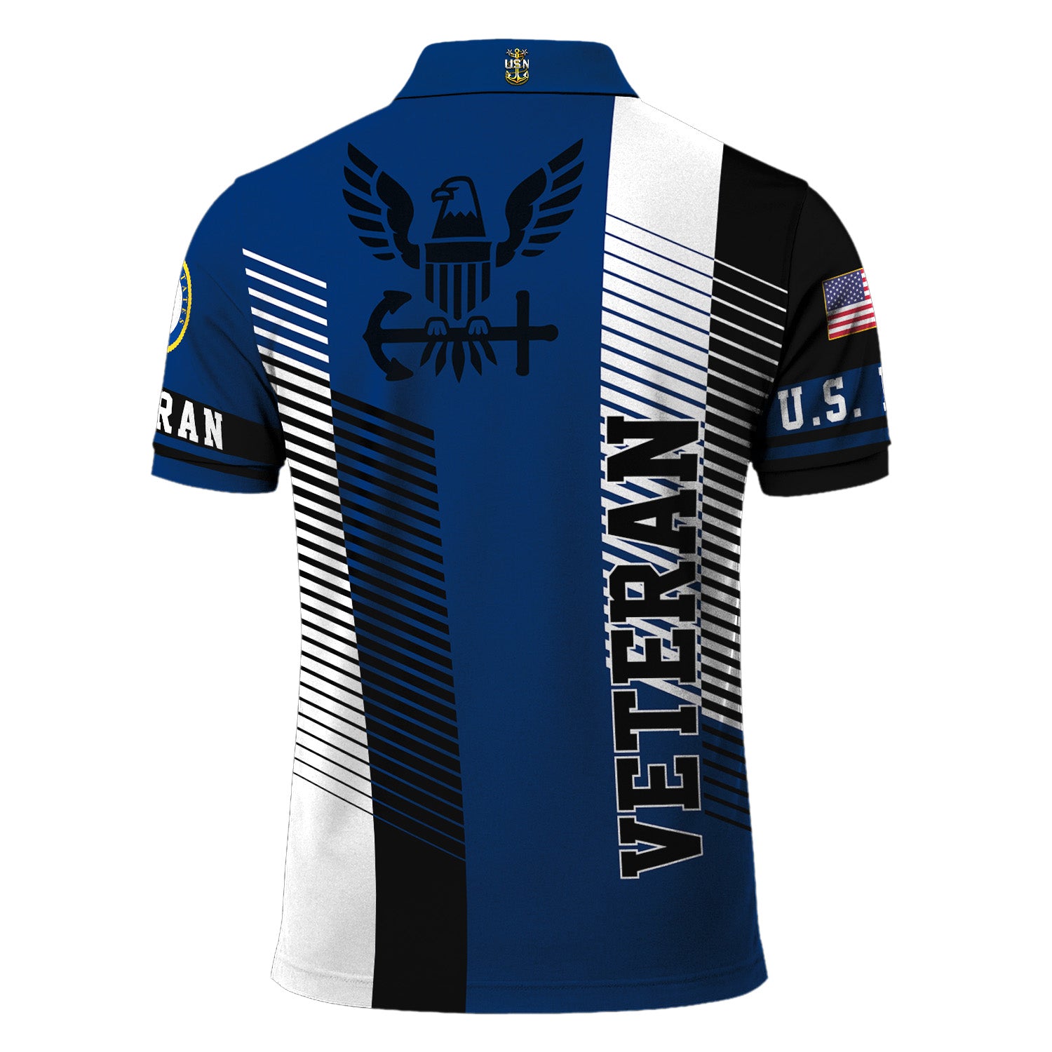 US Navy Veteran Polo Shirt – Modern Stripe Design with Custom Rank & Text