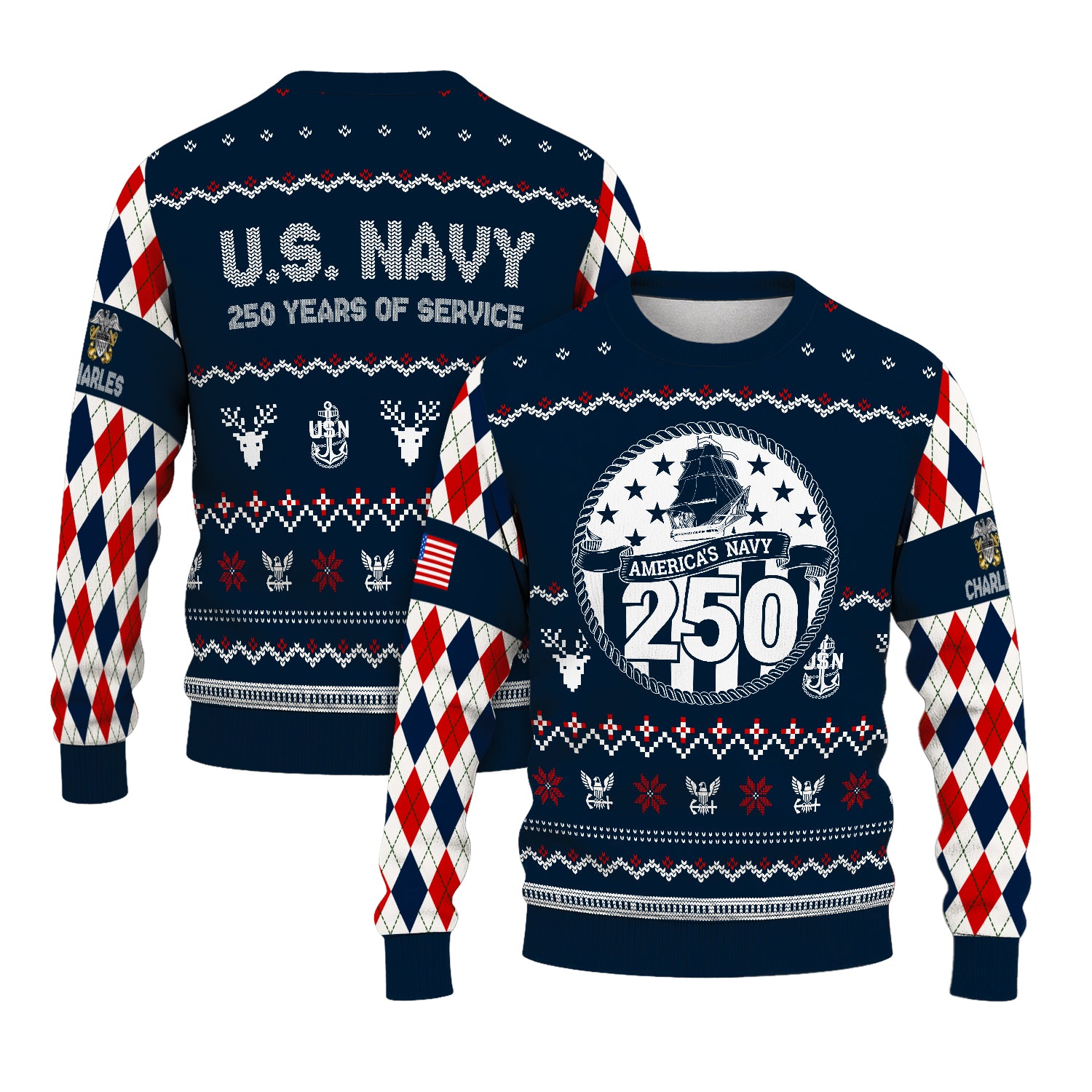 Personalized US Navy Christmas Ugly Sweater UST005