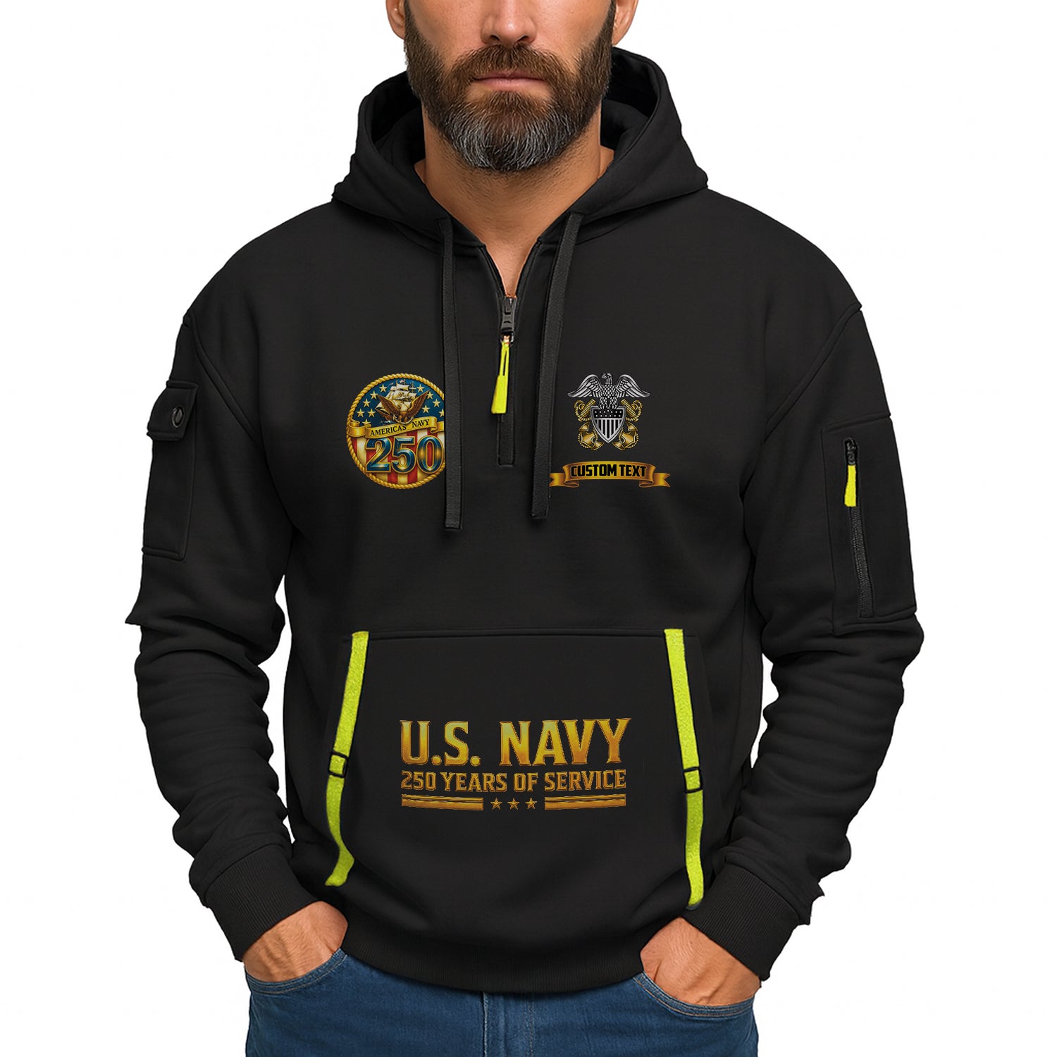 Personalized US Navy Quater Zip Hoodie JQZ02