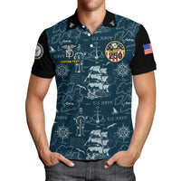 US Navy 250th Anniversary Polo Shirt – Ship Map Design with Custom Rank