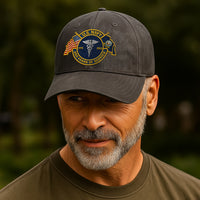 Premium Washed Denim Cap – Embroidered-Effect Print DC008