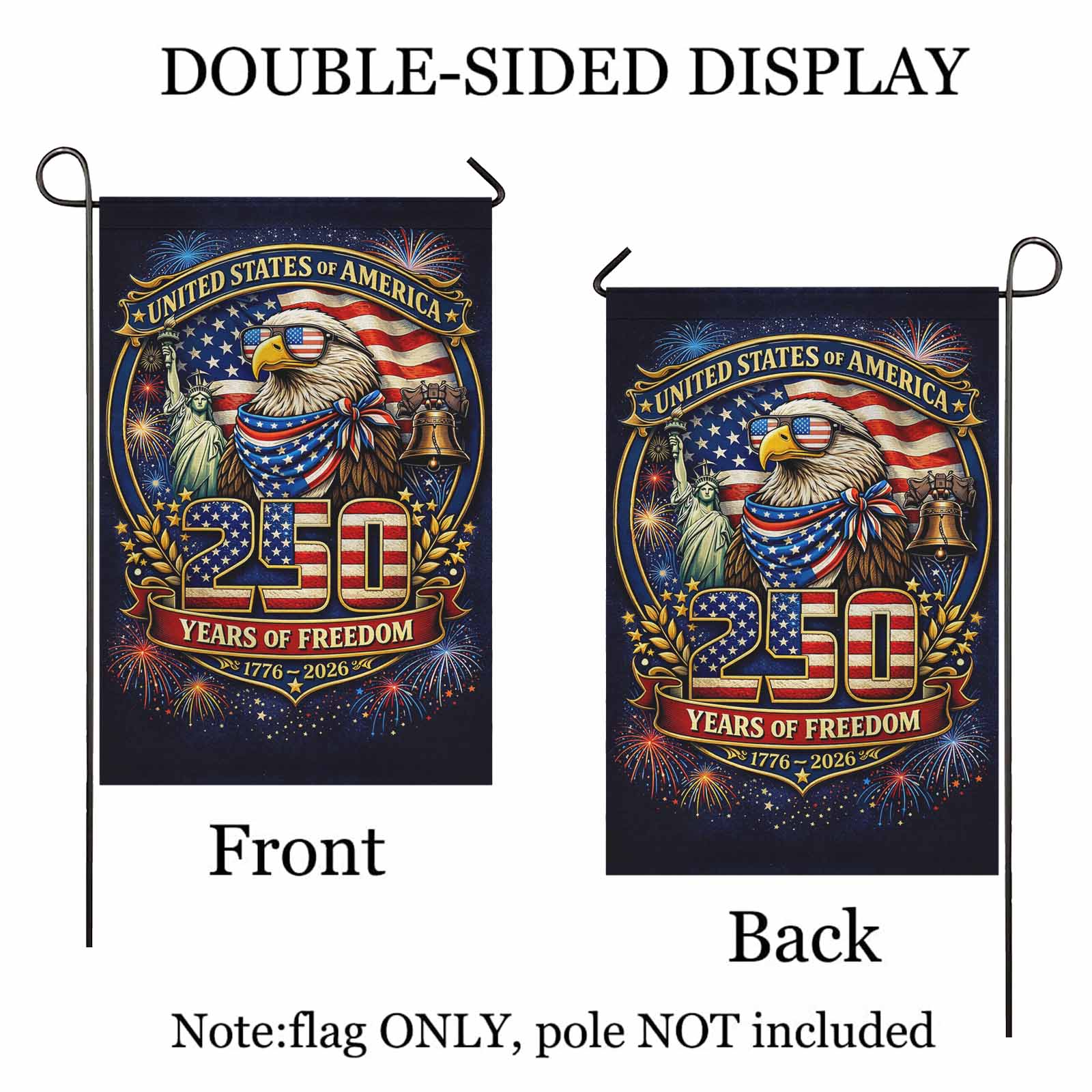 America 250 Garden Flag 1776-2026 Patriotic Eagle 250 Years of Freedom USA Yard Decor
