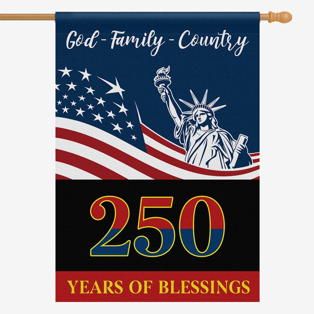God Family Country House Flag – America 250 Christian Patriotic Blessings Flag