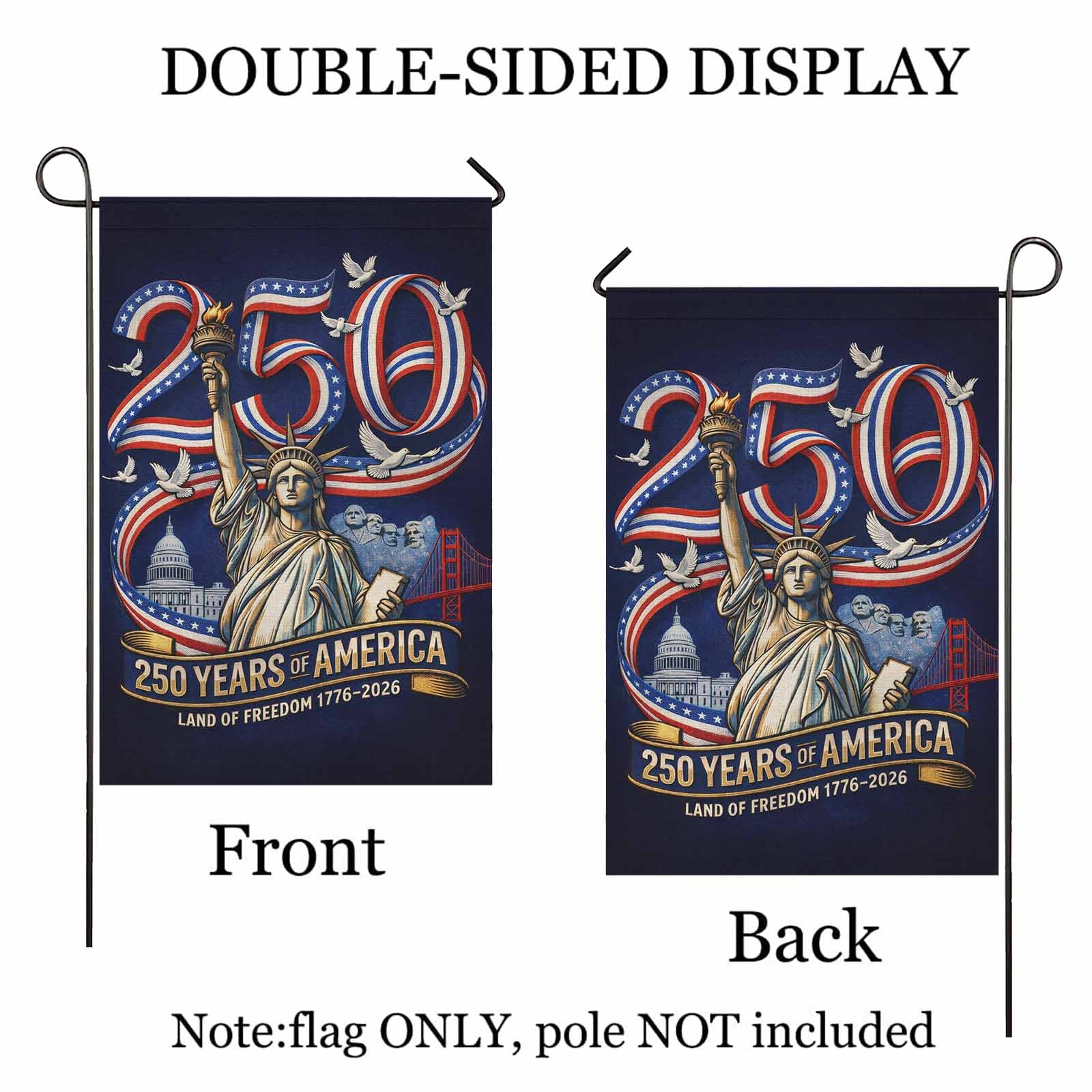 America 250 Garden Flag Statue of Liberty 250 Years of America 1776-2026 Patriotic Yard Decor