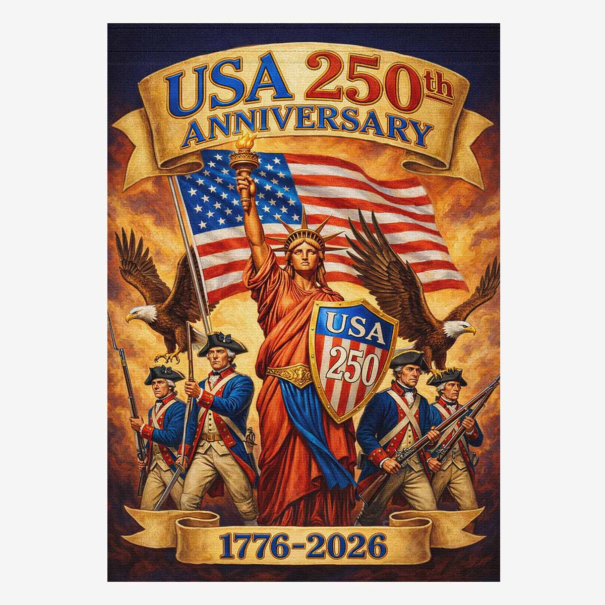 USA 250 House Flag Statue of Liberty Patriotic Independence Decor