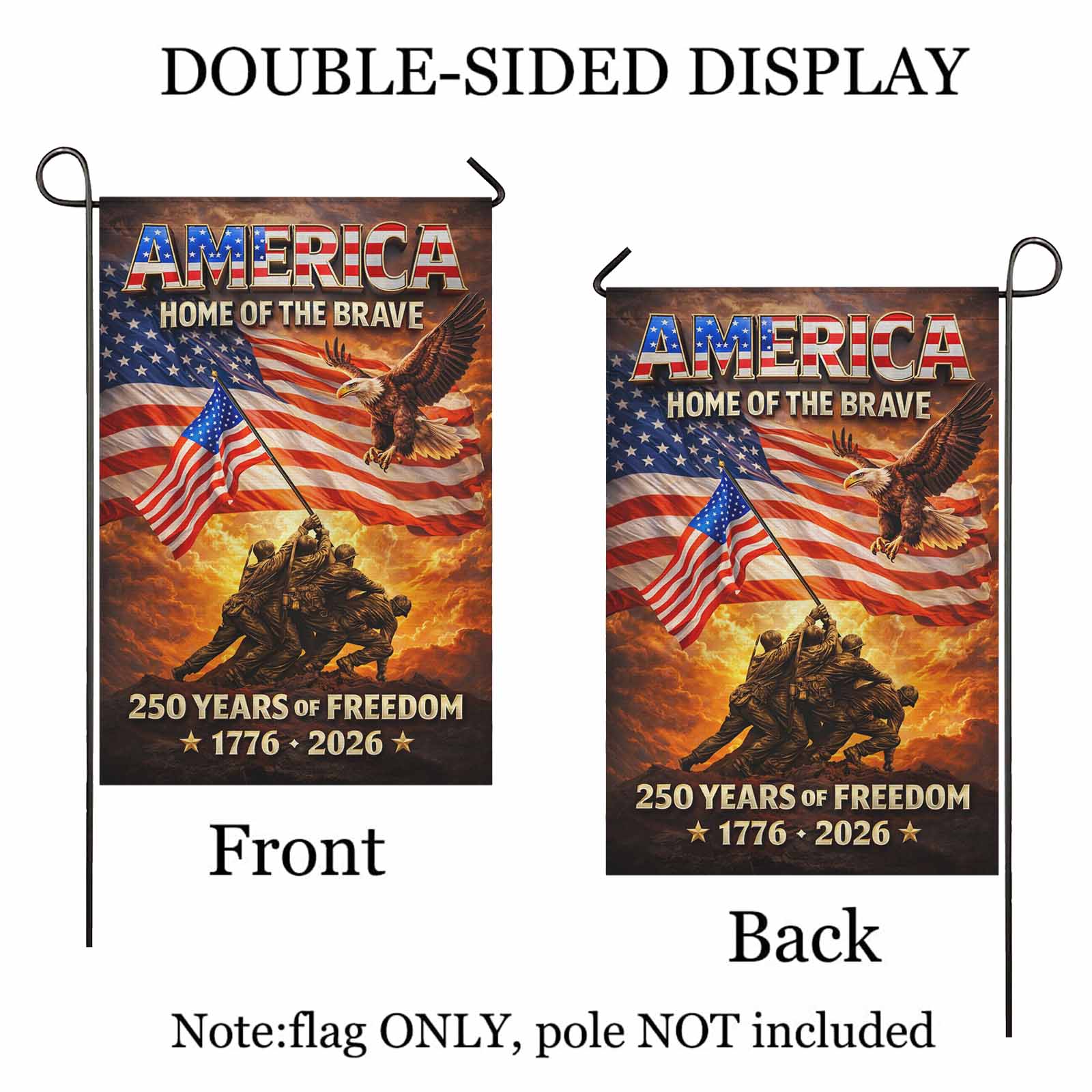 America 250 Home of the Brave Garden Flag – 1776–2026 Patriotic Military Tribute Yard Decor