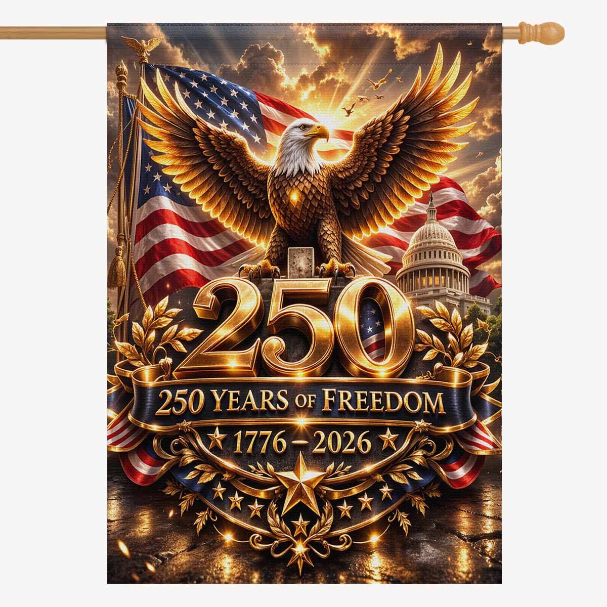 America 250 Gold Anniversary House Flag 1776–2026 Freedom