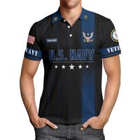 US Navy Polo Shirt – Black & Blue Stripes with Stars Custom Rank