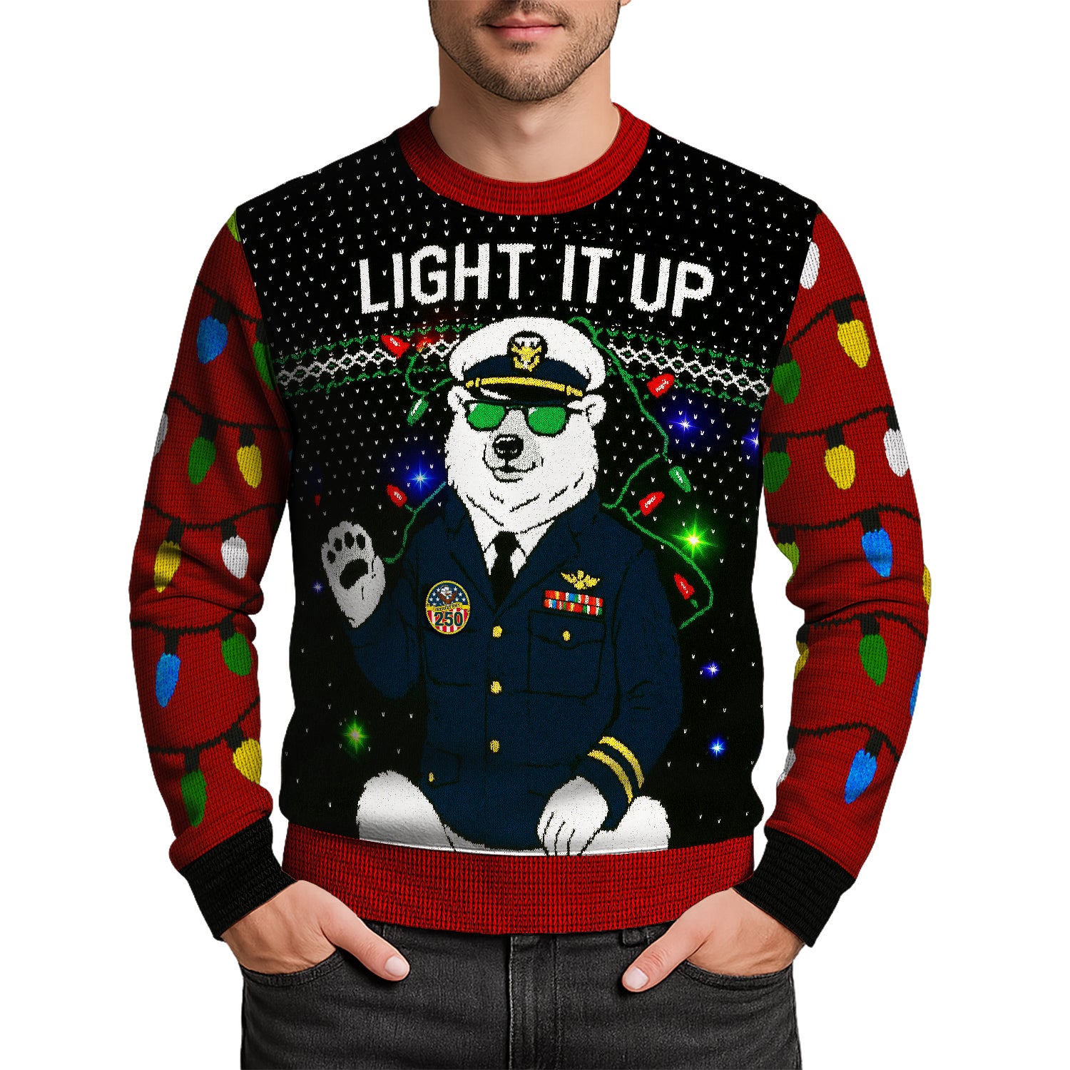 US Navy Light It Up Christmas Ugly Sweater