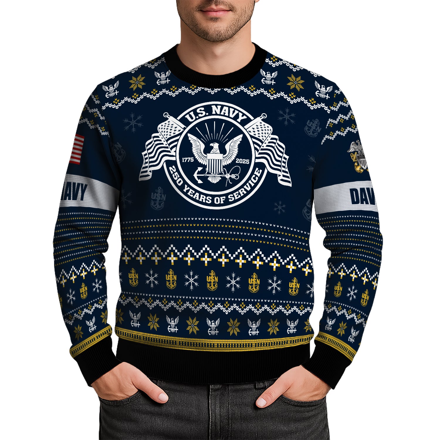 Personalized US Navy Christmas Ugly Sweater UST004