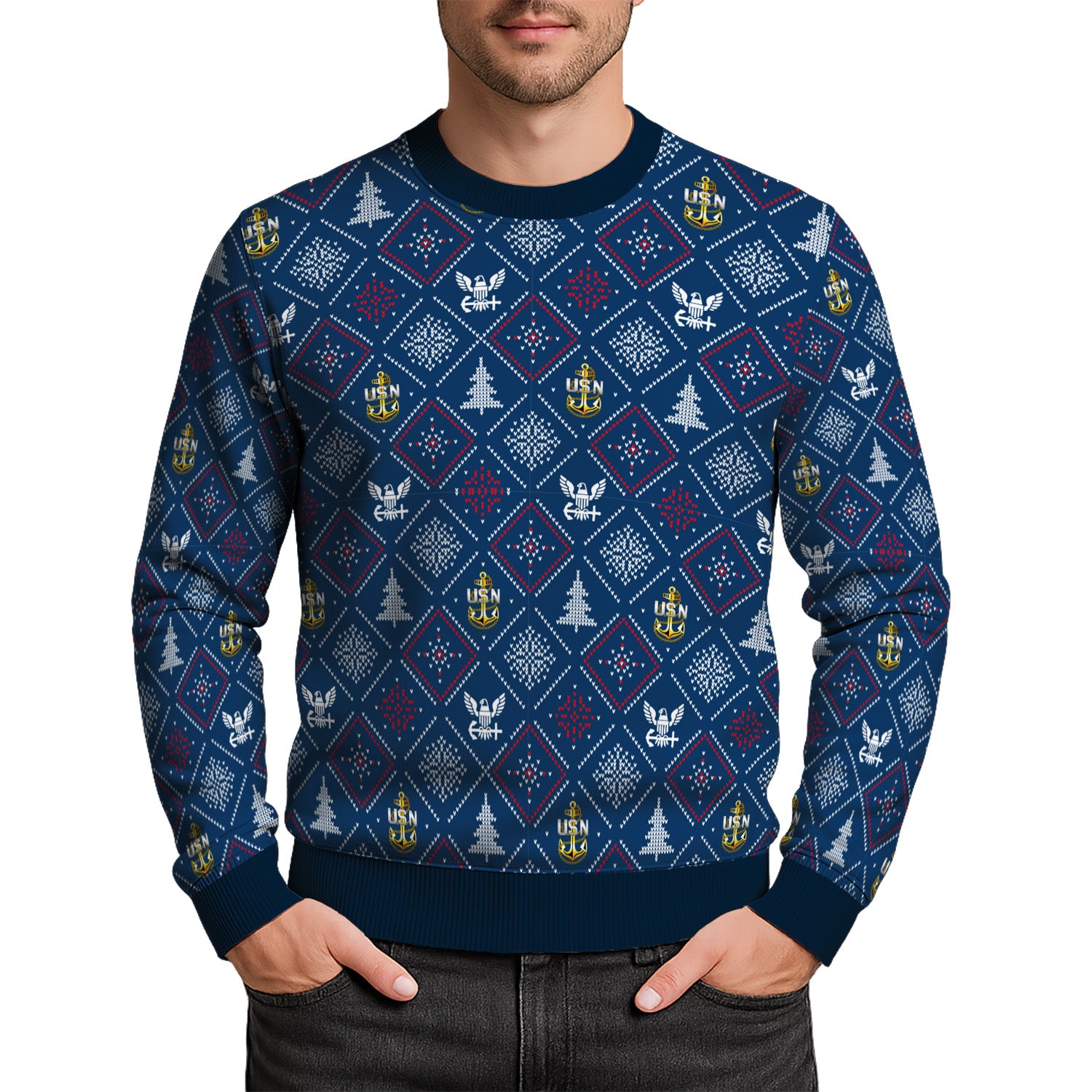 Personalized US Navy Christmas Ugly Sweater UST017