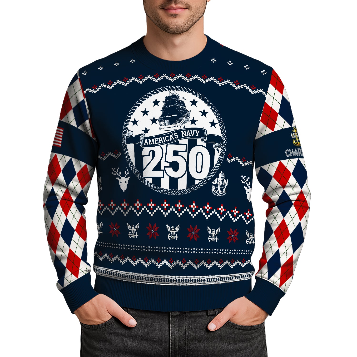 Personalized US Navy Christmas Ugly Sweater UST005
