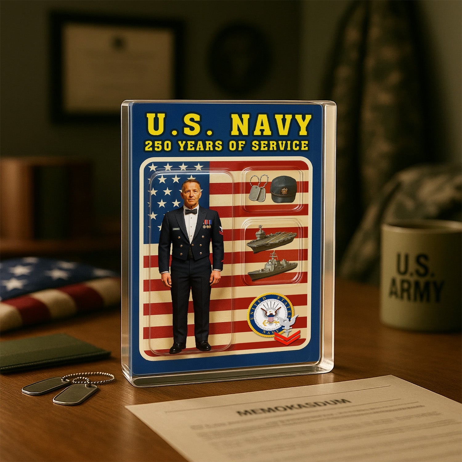 Personalized US Navy 250th Years Of Service Custom Figure Uniform Acrylic Block