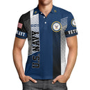 US Navy Veteran Polo Shirt – Modern Stripe Design with Custom Rank & Text