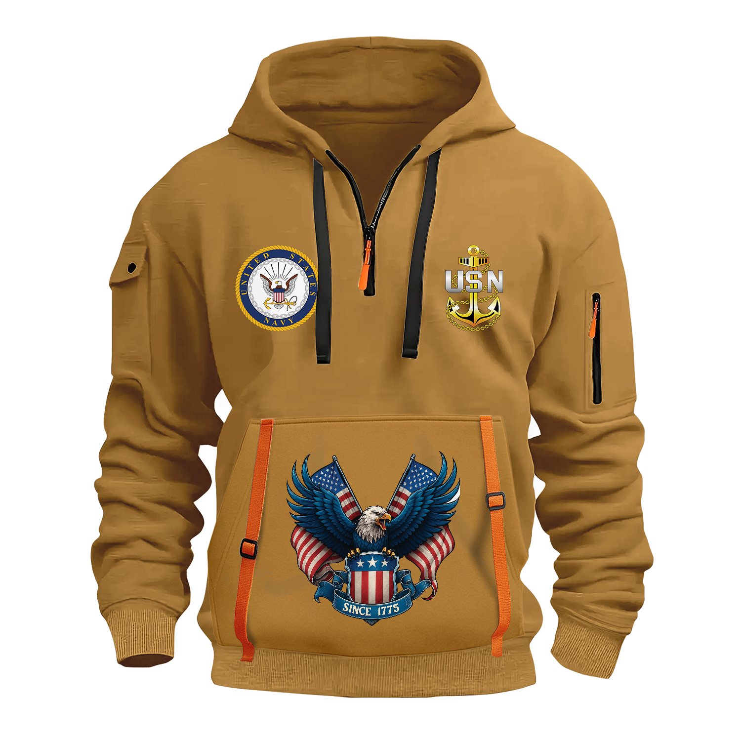 Custom US Navy Ranks Quarter Zip Hoodie TQZ01
