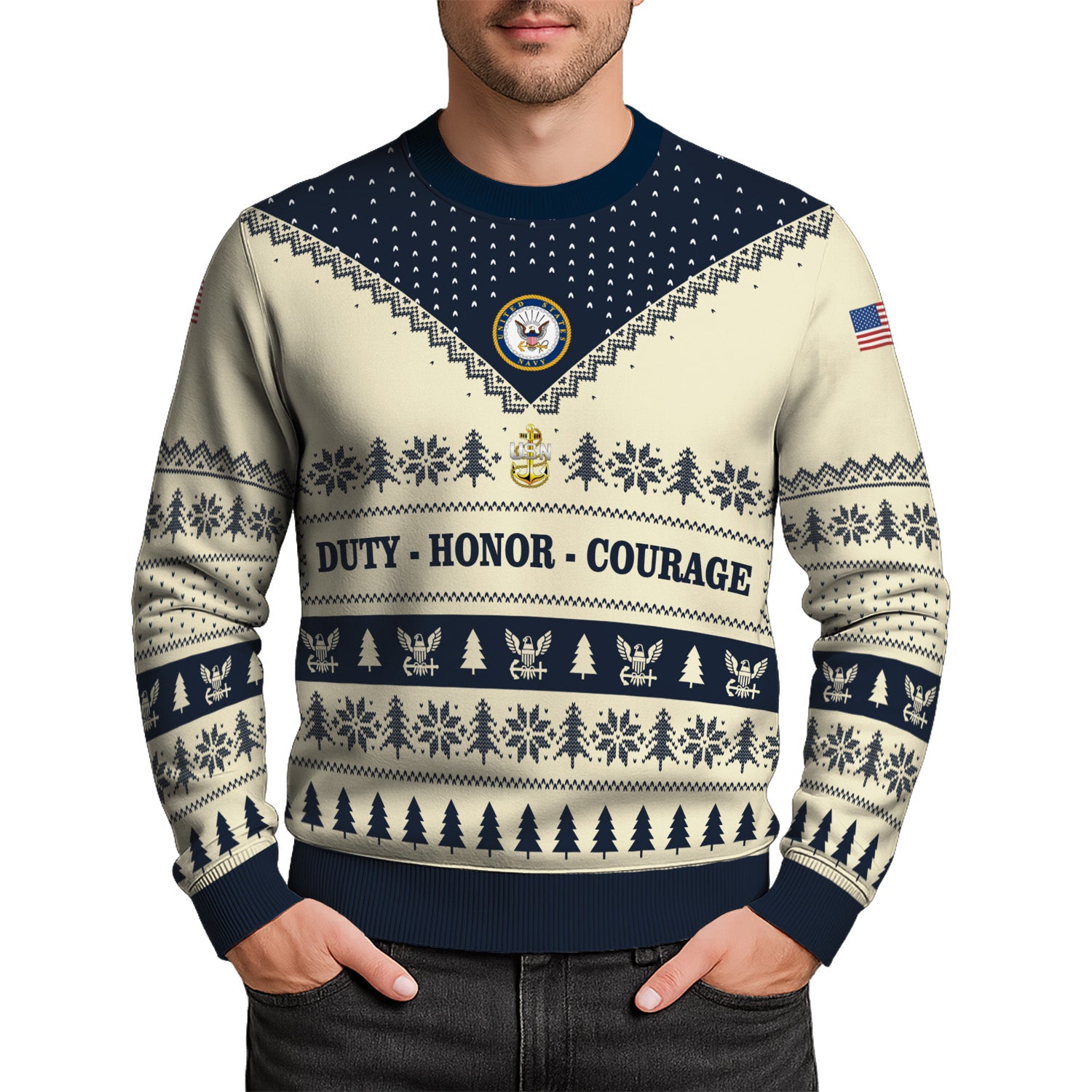 Personalized US Navy Christmas Ugly Sweater UST019