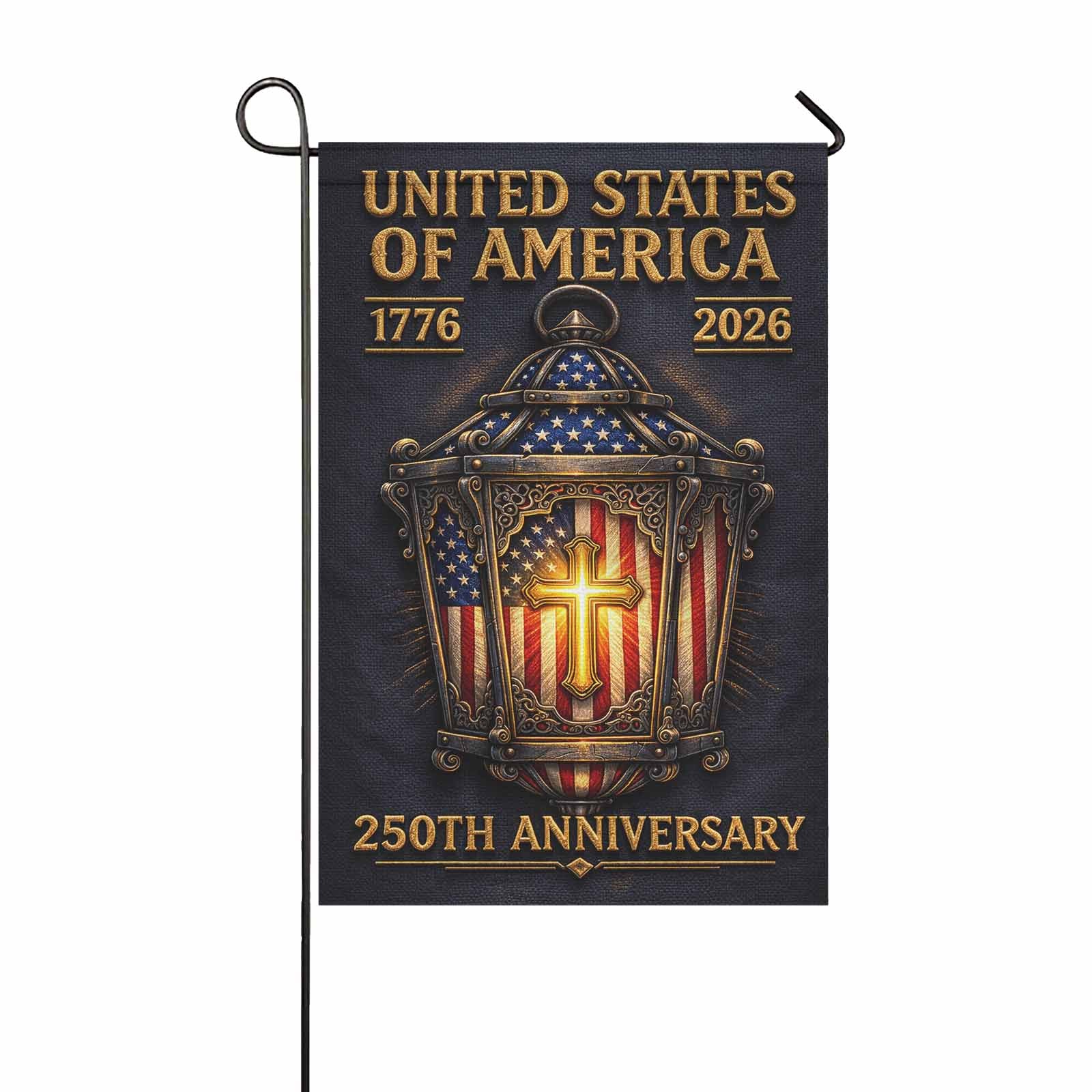 Christian Patriotic America 250 Garden Flag USA Cross Flag 1776-2026 Independence Decor