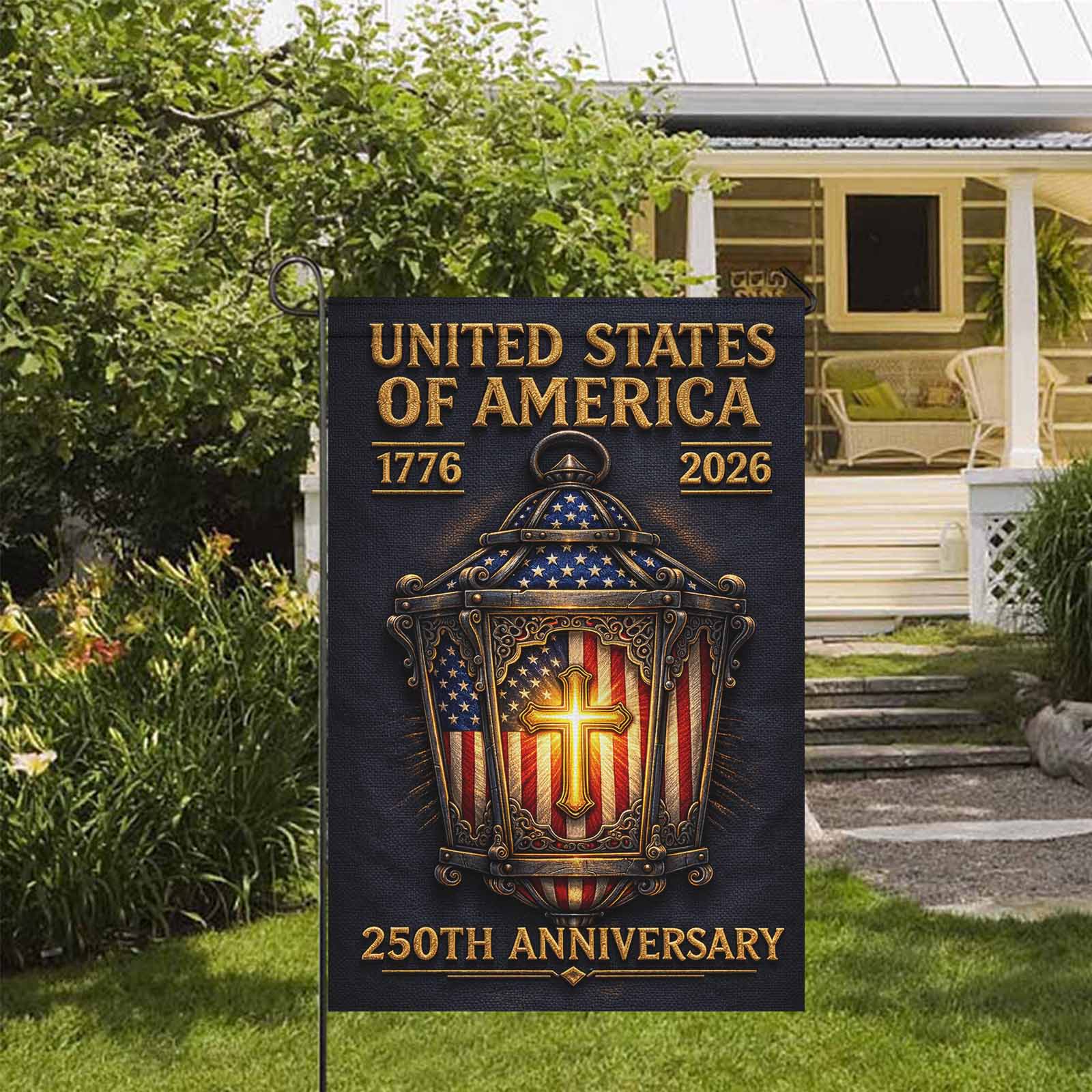 Christian Patriotic America 250 Garden Flag USA Cross Flag 1776-2026 Independence Decor