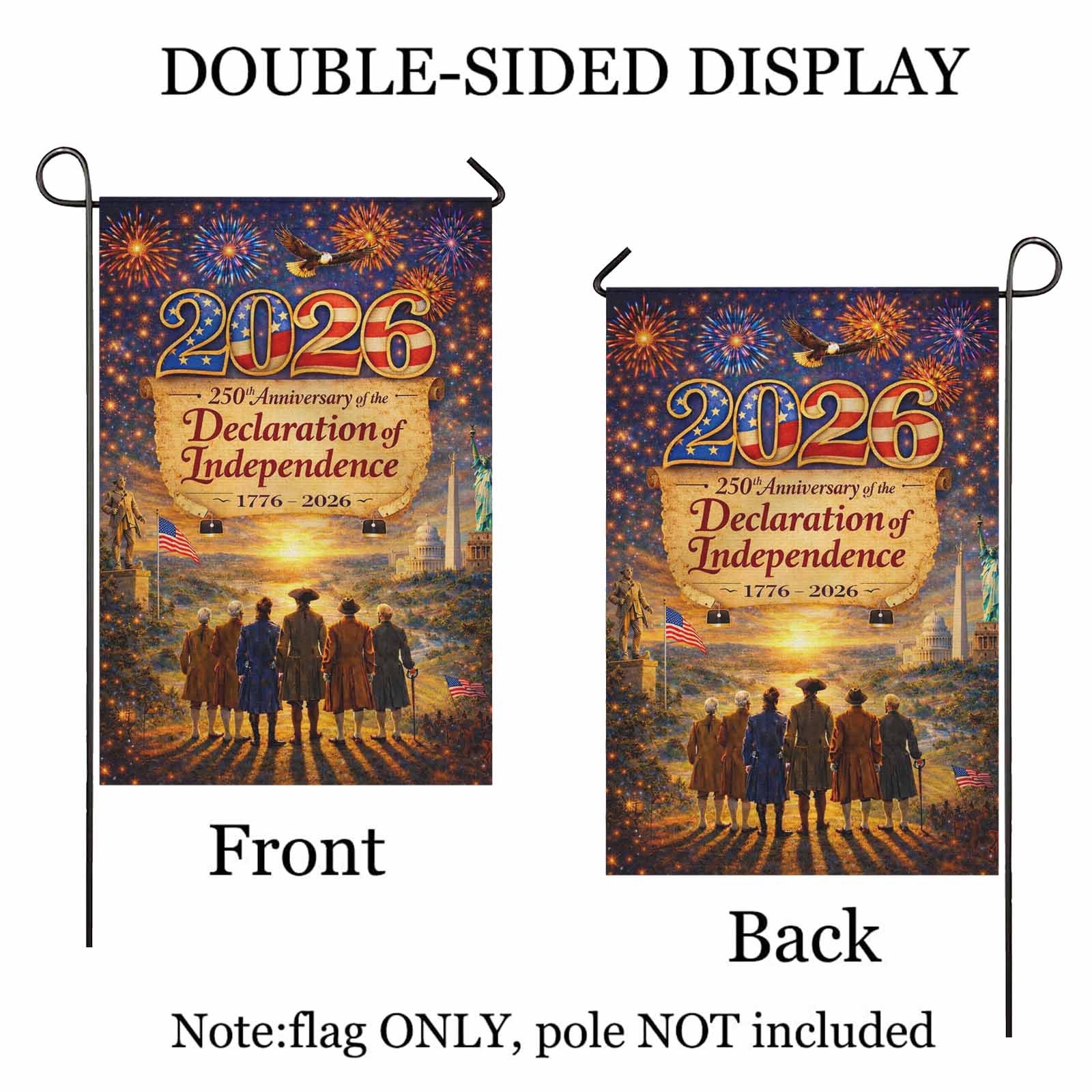 America 250 Garden Flag 2026 Declaration of Independence 1776-2026 Patriotic USA Decor