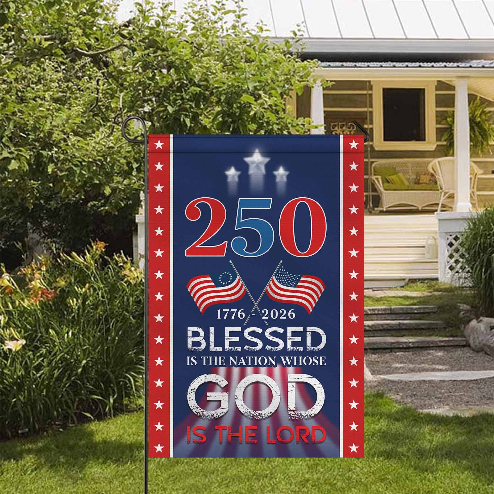 Blessed Is the Nation Garden Flag – America 250 Christian Faith Patriotic Flag
