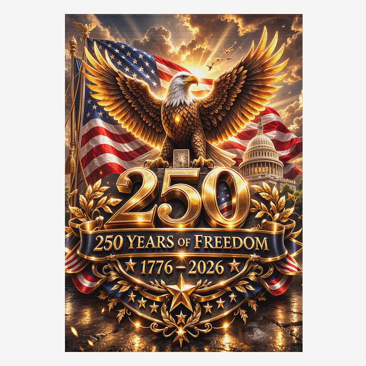 America 250 Gold Anniversary House Flag 1776–2026 Freedom
