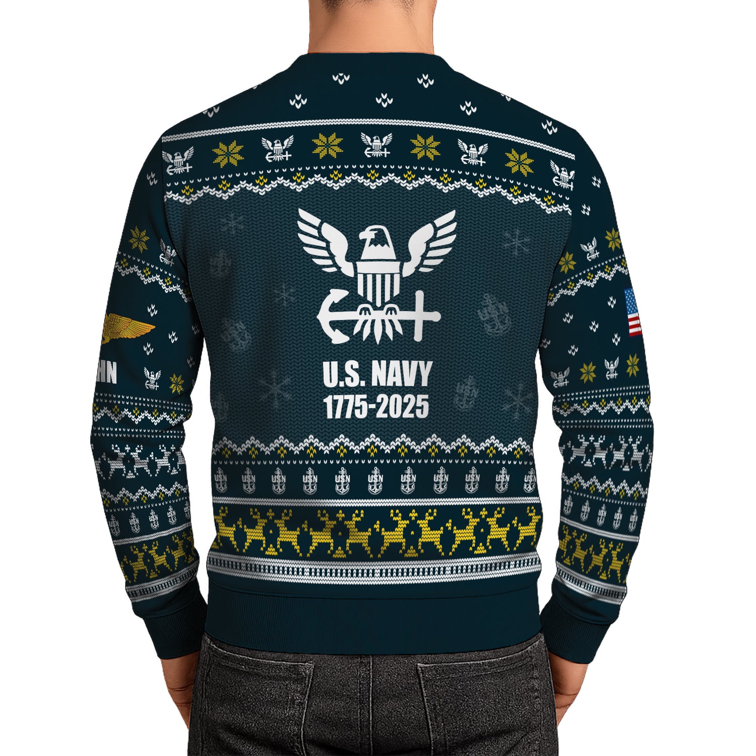 Personalized US Navy Christmas Ugly Sweater UST002
