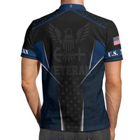 US Navy Polo Shirt – Black & Blue Stripes with Stars Custom Rank