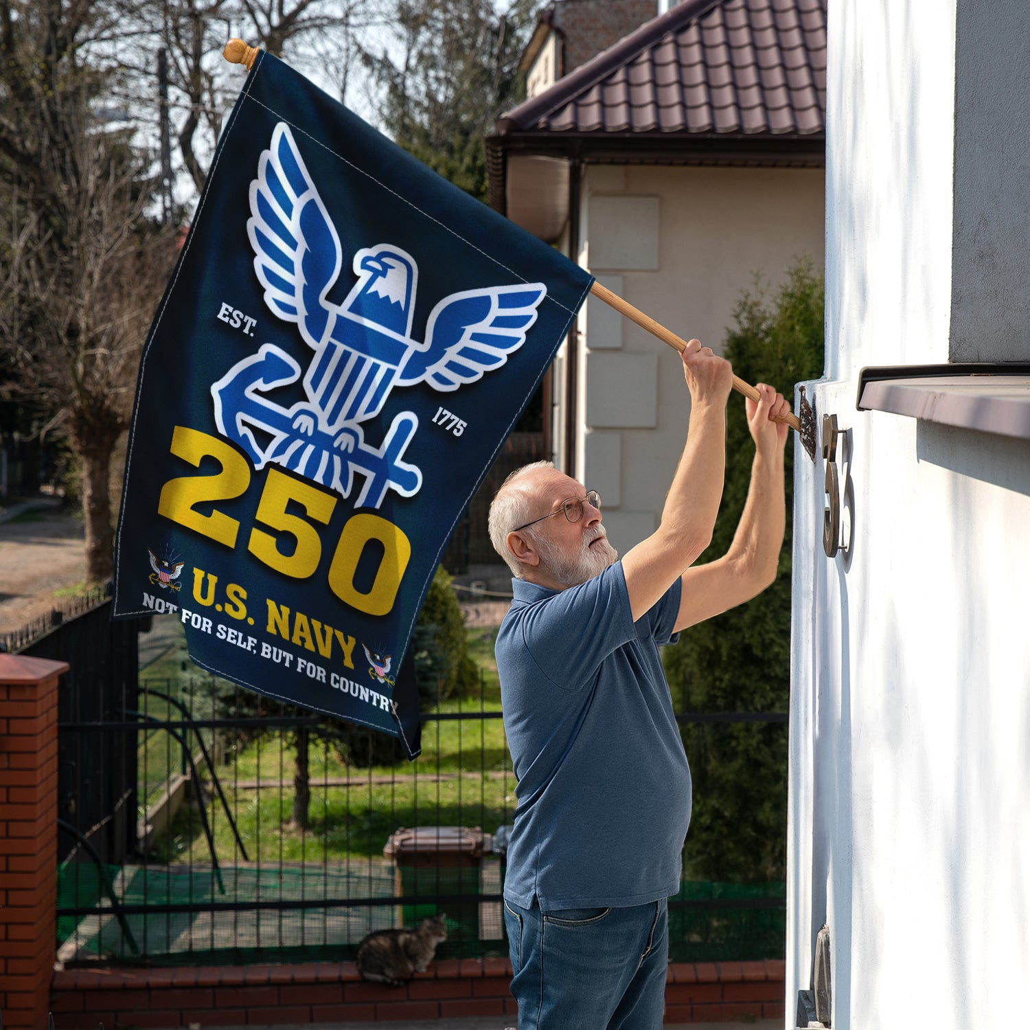 US Navy Est 1775 Not For Self, But For Country Garden Flag Twin-Side Printing