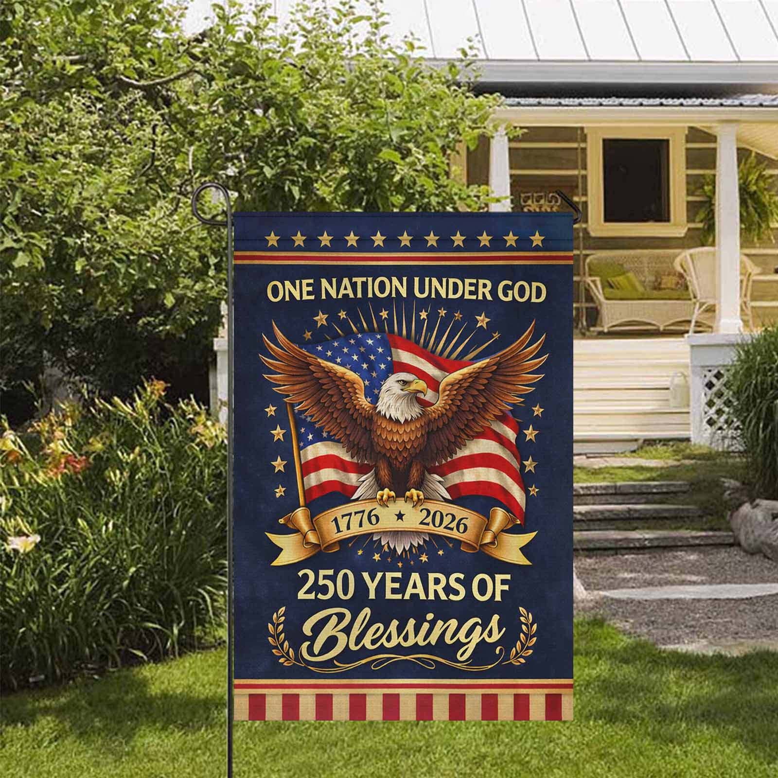 250 Years of Blessings Garden Flag – Christian Patriotic 1776–2026