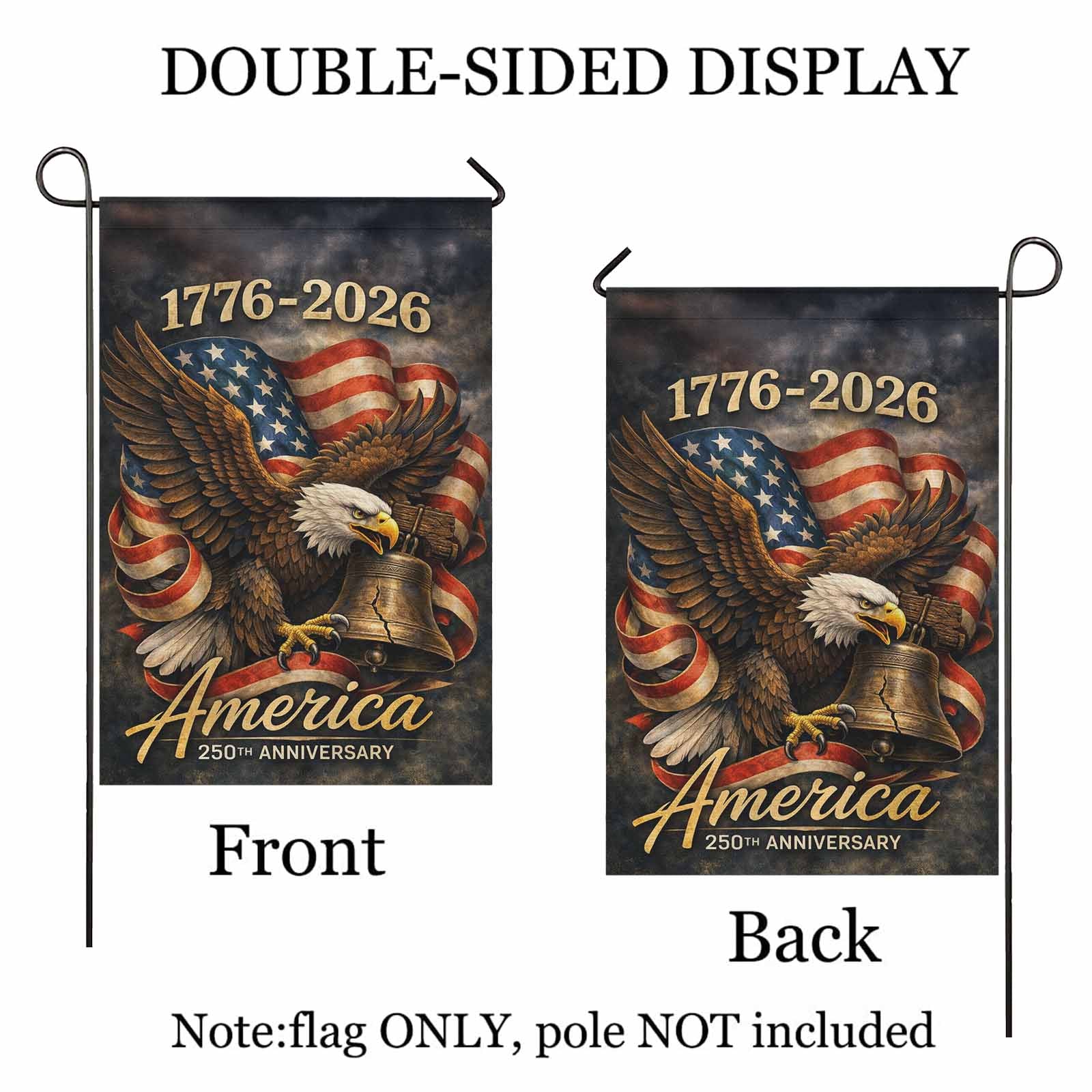 America 250 Garden Flag 1776–2026 Eagle Liberty Bell Patriotic Decor