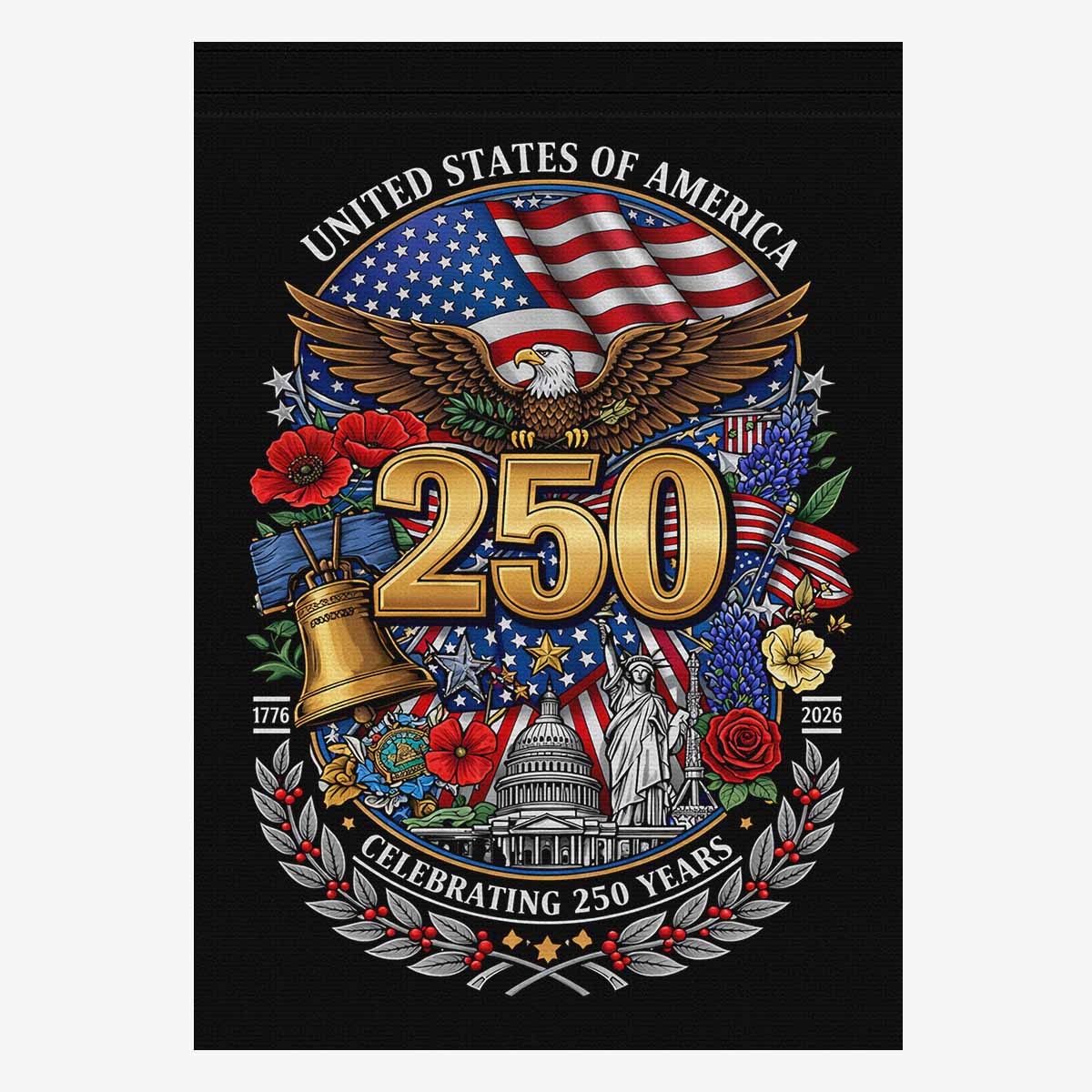 USA 250 Anniversary House Flag Patriotic Eagle Liberty Bell Decor