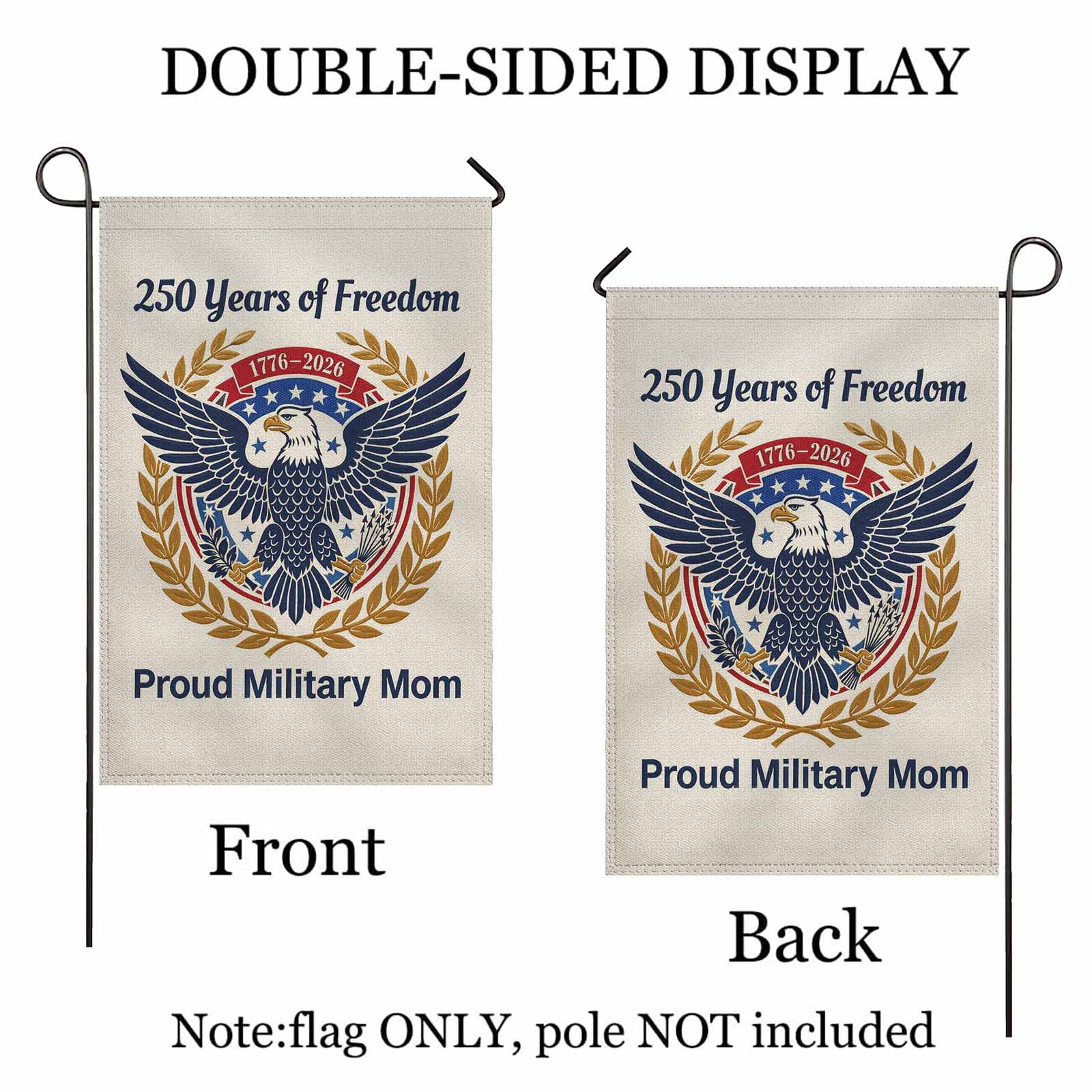Proud Military Mom Garden Flag America 250 Patriotic Eagle 1776-2026 Freedom Decor