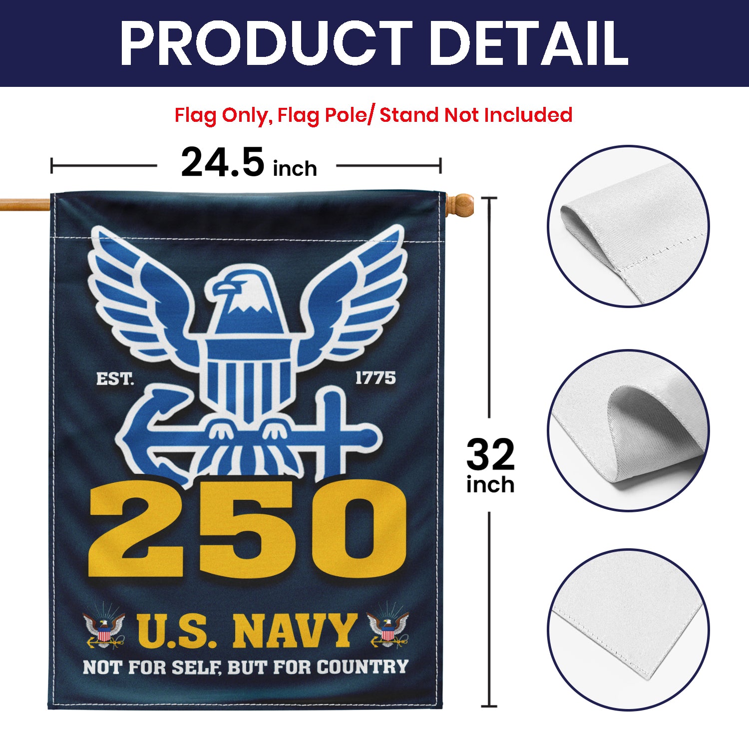 US Navy Est 1775 Not For Self, But For Country Garden Flag Twin-Side Printing