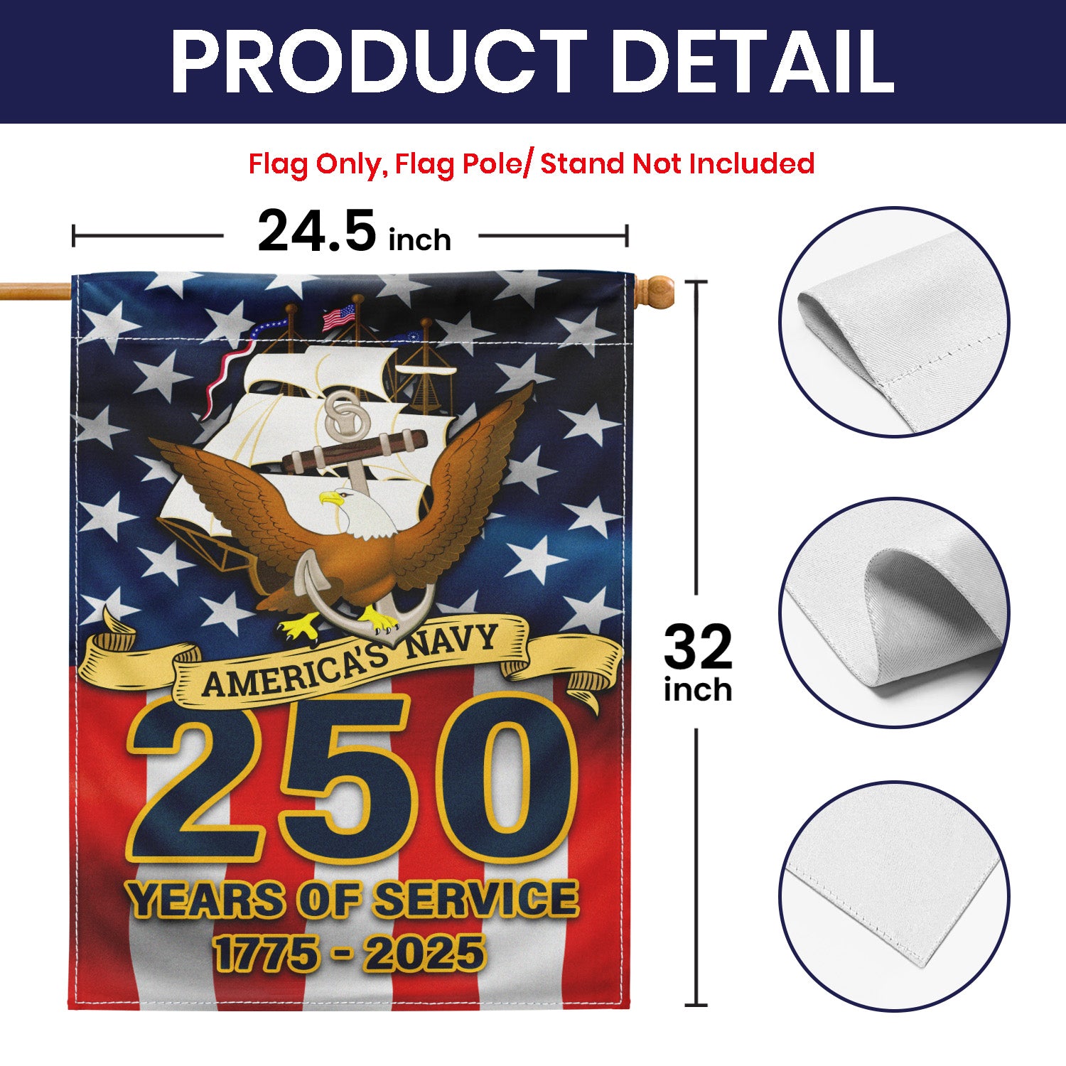 US Navy 250 Years Of Service Garden Flag Twin-Side Printing