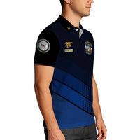 US Navy 250th Anniversary Polo Shirt – Modern Blue Design with Custom Rank