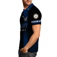 US Navy Polo Shirt – Black & Blue Stripes with Stars Custom Rank
