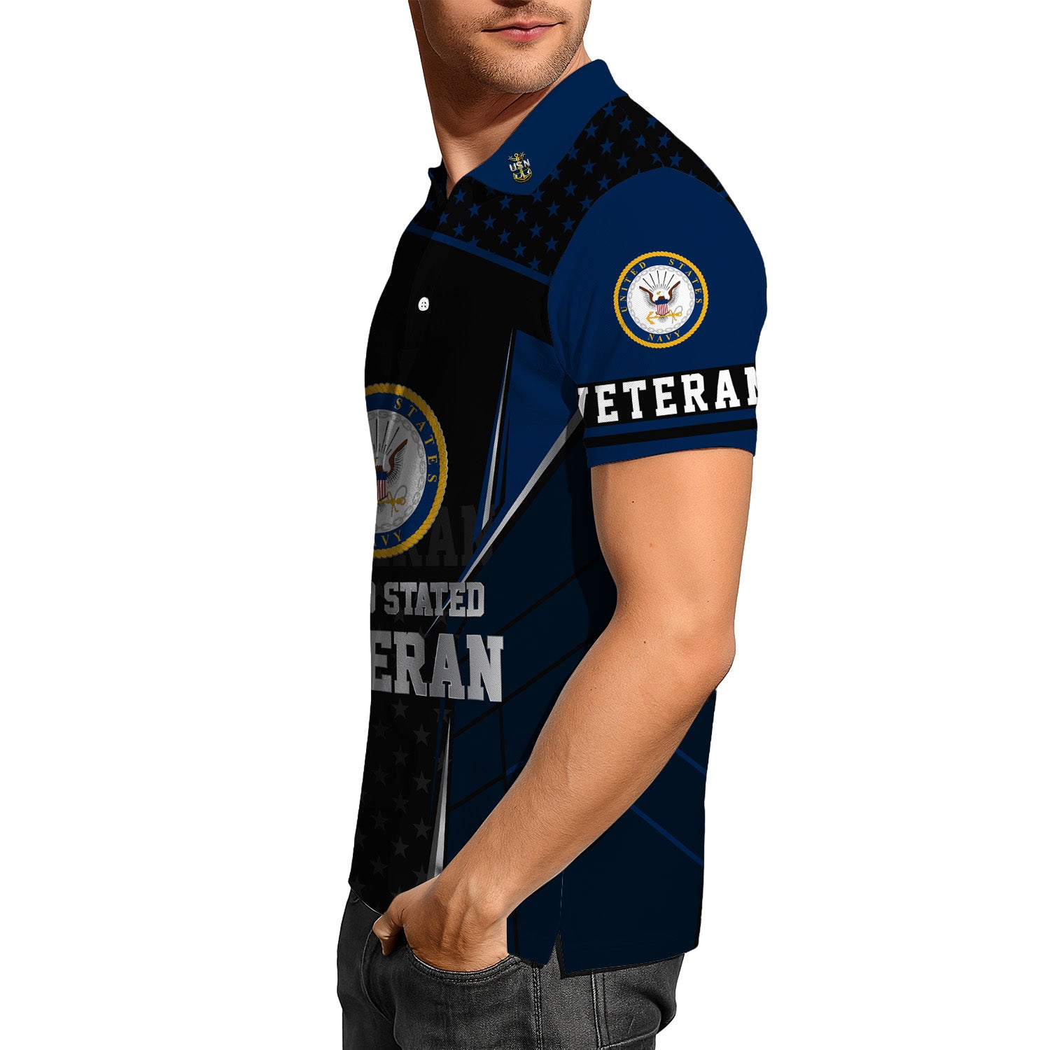 US Navy Veteran Polo Shirt – Bold Crest & Custom Rank Tribute Edition