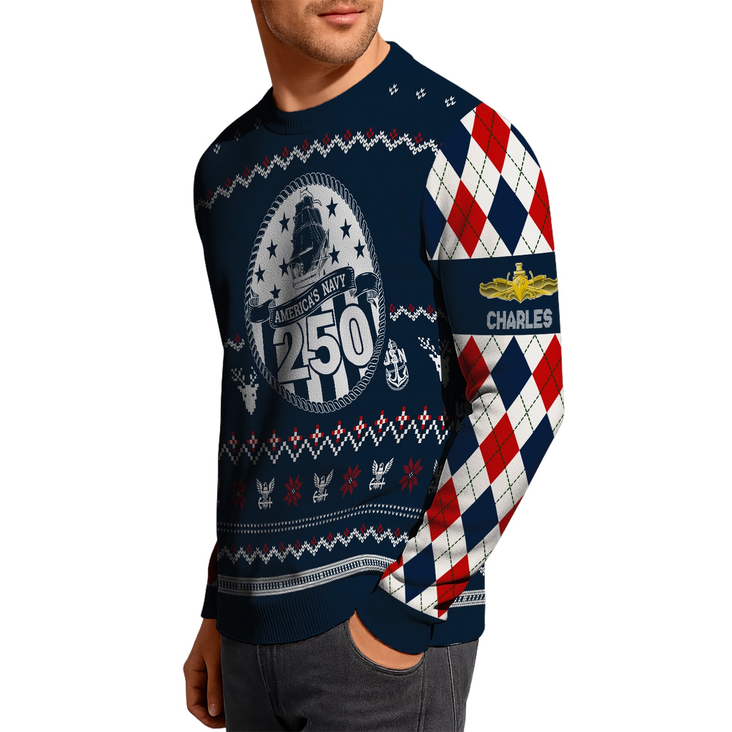 Personalized US Navy Christmas Ugly Sweater UST005