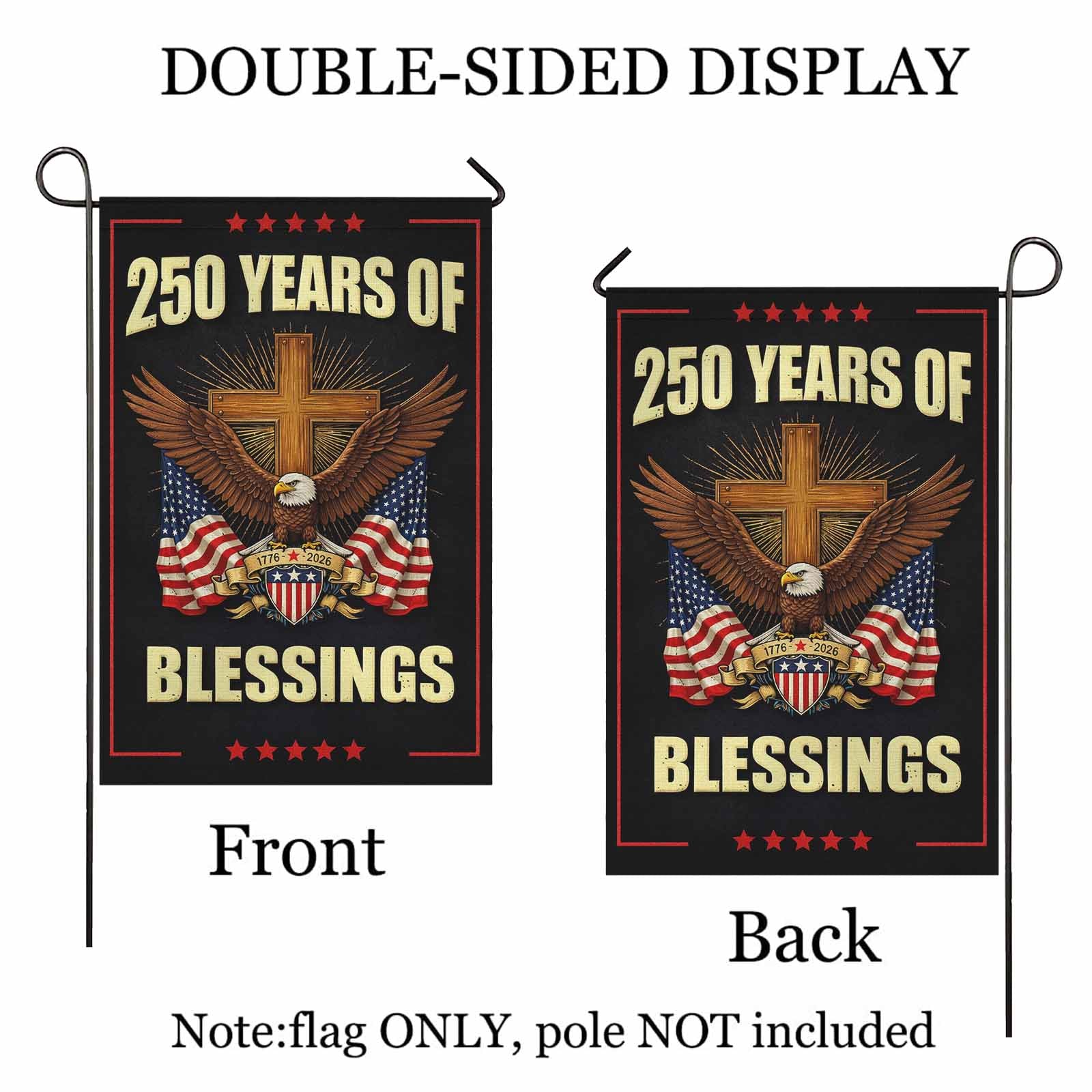 America 250 Garden Flag 250 Years of Blessings Patriotic Eagle Cross 1776-2026