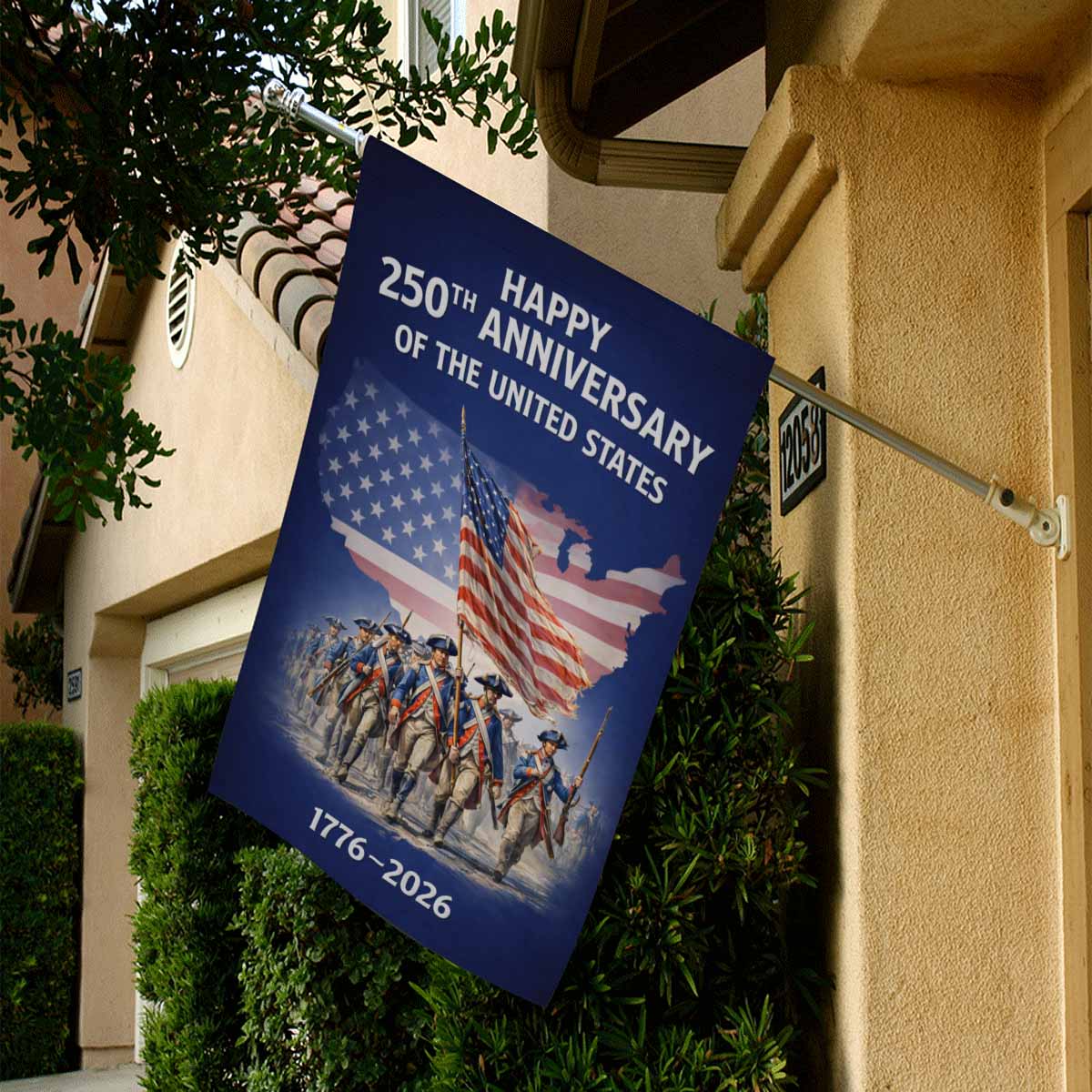 Happy 250th Anniversary USA House Flag Patriotic American Revolution 1776-2026 Banner