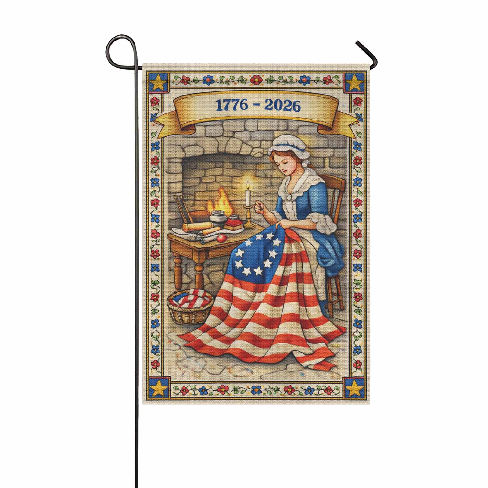 America 250 Garden Flag Betsy Ross Sewing American Flag 1776-2026 Patriotic Yard Decor