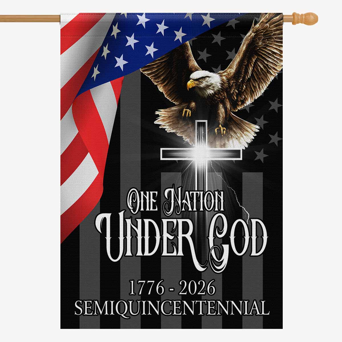 One Nation Under God House Flag – America 250 Christian Eagle Flag 1776–2026