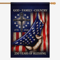 God Family Country House Flag Christian Patriotic USA 250 Years Blessings 1776-2026 Banner
